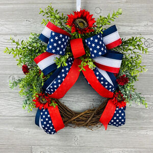 Small Patriotic Military Grapevine Wreath, Farmhouse starts and stripes porch de